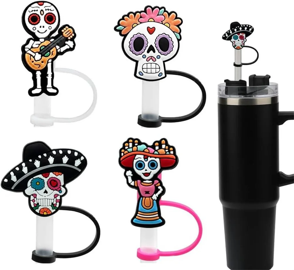 

Horror Ghost Skull Halloween Straw Cover Cap for Stanley Cup Silicone Straw Topper Compatible with 30&40Oz Tumbler Straw Tip Lid