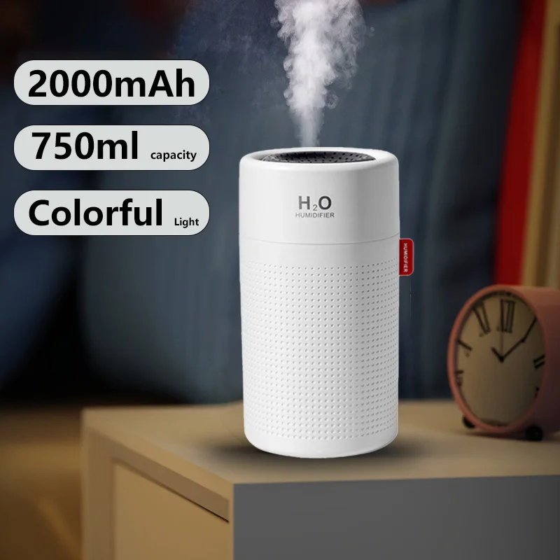 H2O USB Mini Diffuser Humidifier 2000mAh Rechargeable Battery Wireless Mist Maker For Home Office 750ml