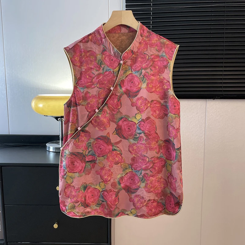 

New Chinese Sle Oriental Vintage Reformed Button Heavy Embroidery Silk Hanfu Classical Retro Vest Top Women's Fas...