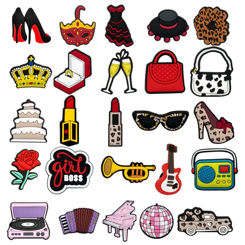 1/25pcs Girls Shoe Charms Cake Champagne Ring Shoe Decorations Dance Party Pins Accessories For Women Girls Clog Buckles