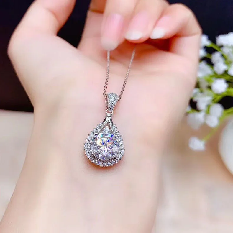 Joyería de diamantes reales, collar de plata de ley S925, colgante de piedras preciosas, bisutería para Mujer, Collares de Mujer, colgante de joyería de plata 925