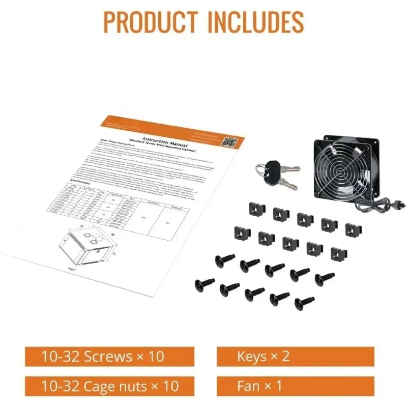 أداة 12U خزانة خادم مثبتة على الحائط، حاوية رف شبكة تكنولوجيا المعلومات، باب قابل للقفل وألواح جانبية باللون الأسود، مروحة تبريد، باب زجاجي