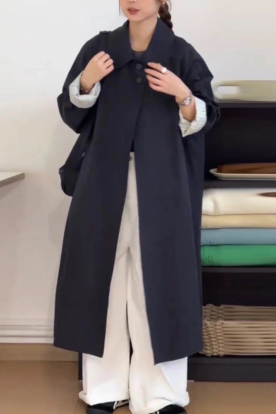 

Spring and Autumn Fashion Women's Windbreaker Coat Loose Commuter Splicing Casual Long Windbreaker