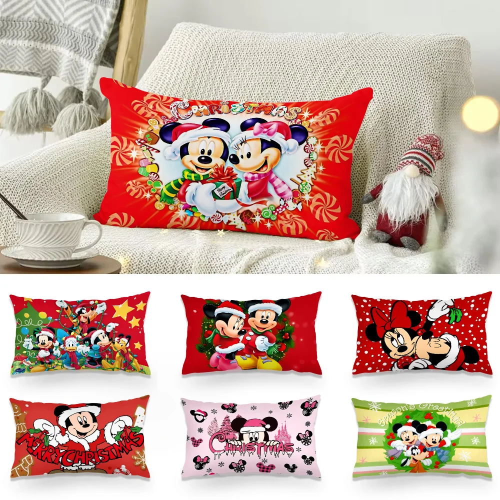 Disneies Christmas Mickey Double-sided Printing Rectangle Pillow Case Bedside Pillowcase Sofa Cushion Cover Room Home Decoration