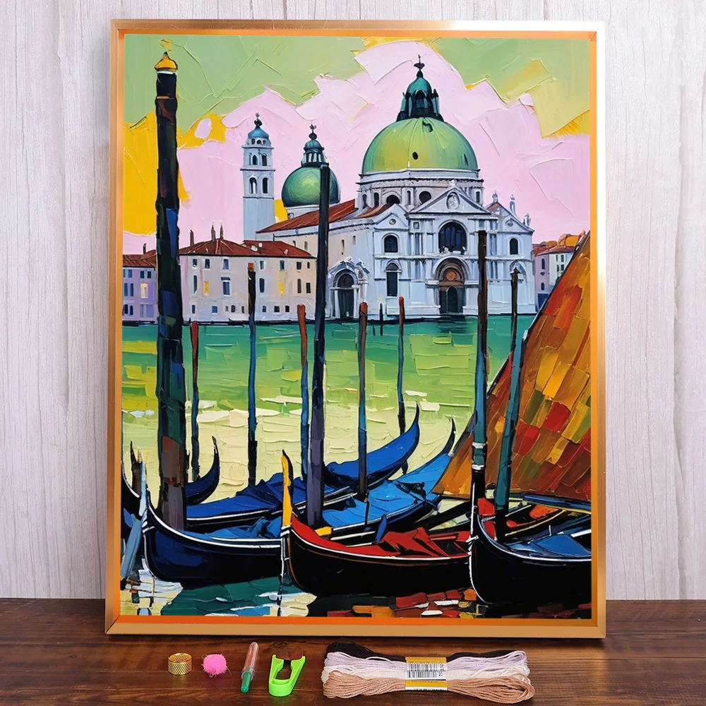 Venice Grand Canal Printed 11CT Cross Stitch DIY Embroidery Set Handiwork Handicraft Needlework Sewing Home Decor Design Sales