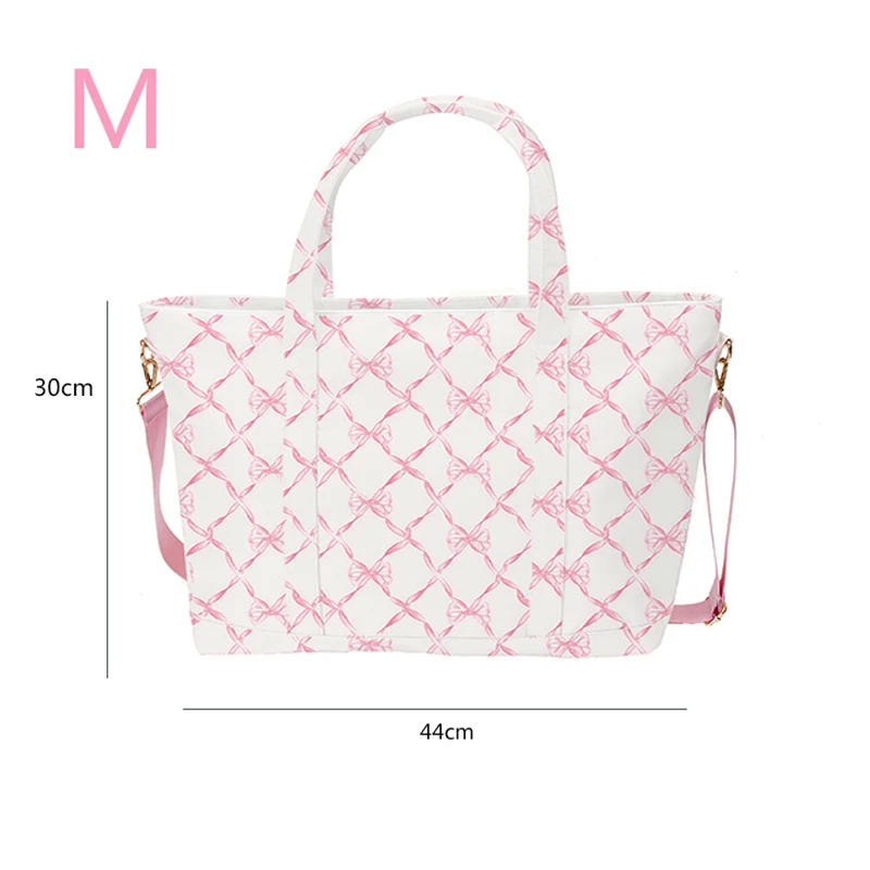 New Design Nylon Bow Grid Pink Blue Printed Ladies Tote Bag Waterproof Handbag Women Girl Travel Shoulder Bag