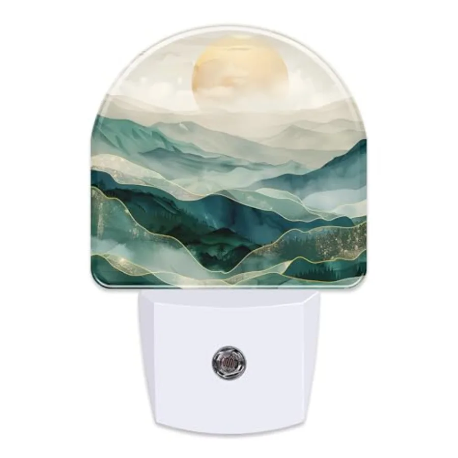 

Golden Mountains with Sun Night Light for,Watercolor Sunrise Mountain Night Light Plug in with Dusk to Dawn Sensor, 0.5w Energy