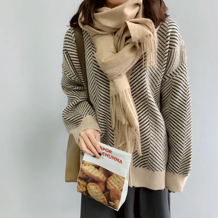 

Thickened Striped Knitted Cardigan For Women Autumn Elegant V-neck Long Sleeve Loose Top