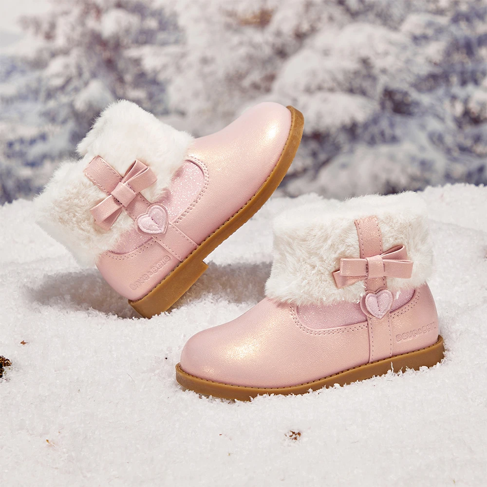Dave Bella Girls' Leather Shoes Winter Anti Slip Baby Elegant Soft Velvet Boots Baby Pink Short Shoes Children's Boots DB4254717