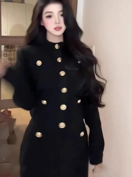 

Complete Set High-End Knitted Outfit with Belt Metal Buckle Wrap around Skirt Two-Piece Women's Fashion Winter Ensemble