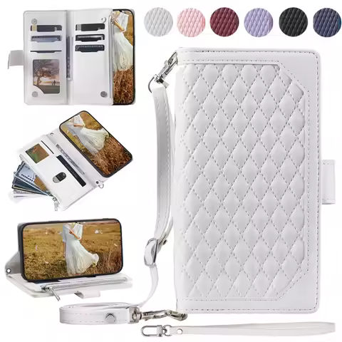Luxury Zipper Leather Cover for Samsung Galaxy S25 S24 S23 S22 S21 FE S20 Ultra Plus A53 A54 Card Holder Crossbody Wallet Case