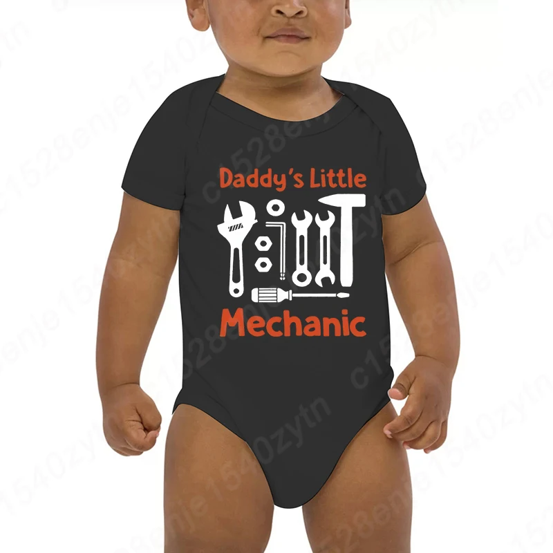 Adorable 'Daddy's Little Mechanic' Baby Boys And Girls Bodysuit, Summer Soft Short Sleeve Bodysuit, Crew Neck, Infant's Jumpsuit