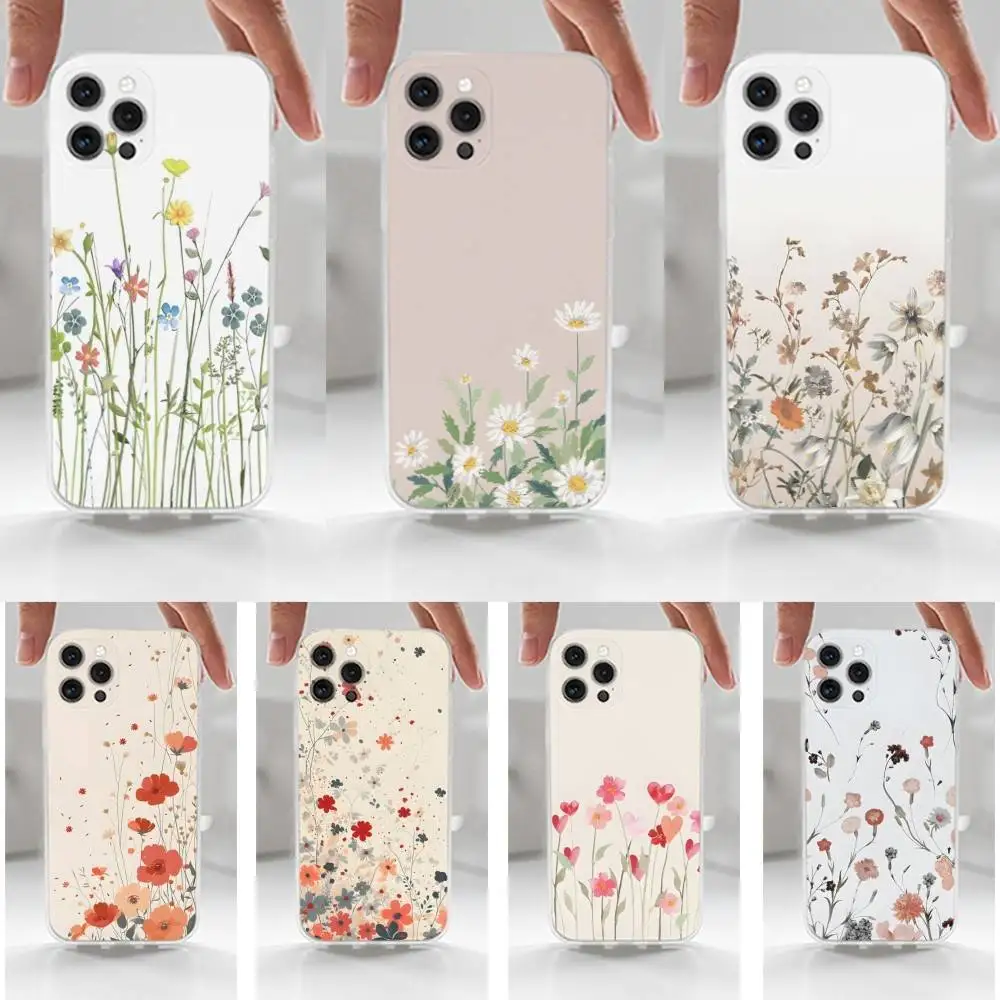 

Flower Art Cute Painted Case For iPhone 16,15,14,17,13,12,11 Plus,Pro,Max,XR,XS,X,7,8 Plus,SE,Mini,Transparent,Silicone Case