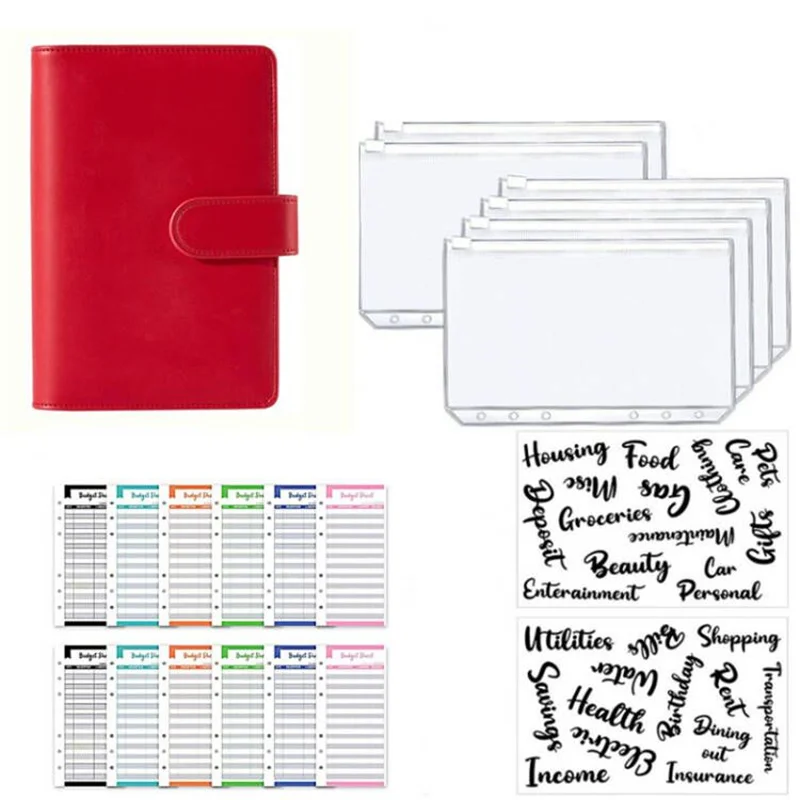 A6 PU Leather Binder Budget Planner Cash Envelope Wallet System With Budget Envelopes Binder Pockets For Budgeting