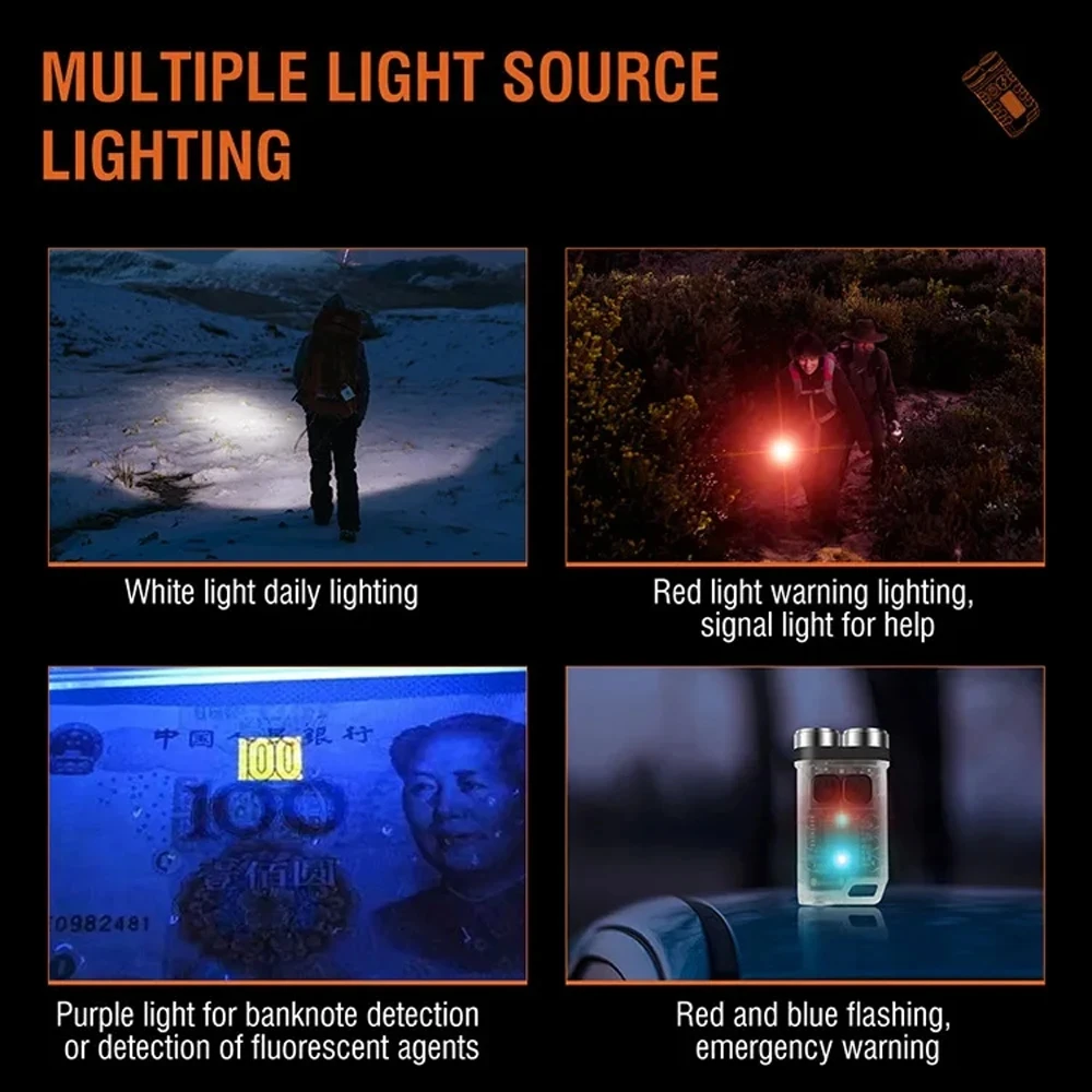 Mini Portable Keychain LED Flashlight TYPE C Rechargeable Camping Hiking Lantern High Power Luminous Flash Light Pocket Torch