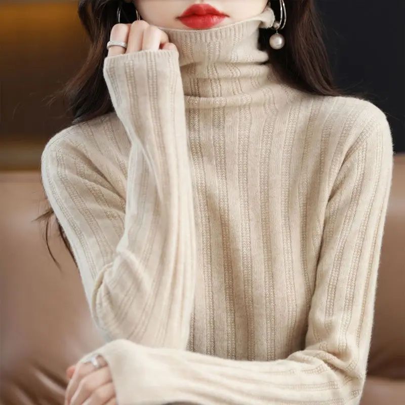 New Autumn Winter Large Size Sweater Women's Loose Pullover Thin Turtleneck Knitted Warm Skin-friendly Solid Color Base Jumpers