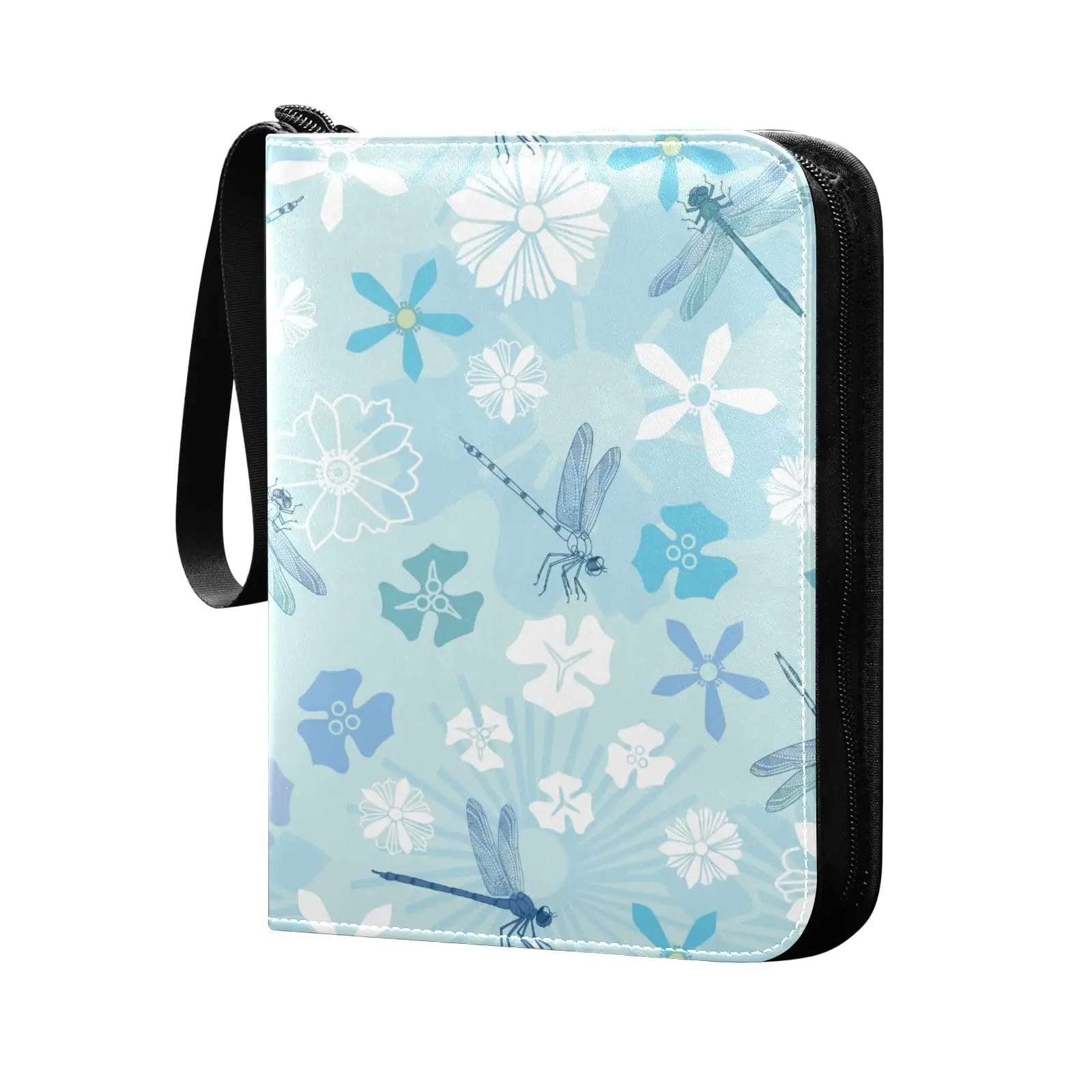 

Blue Dragonfly Flower 4 Pocket Card Binder, 400 Double Sided Pocket Album for Sport Game Cards, Unique Card Collection Storage