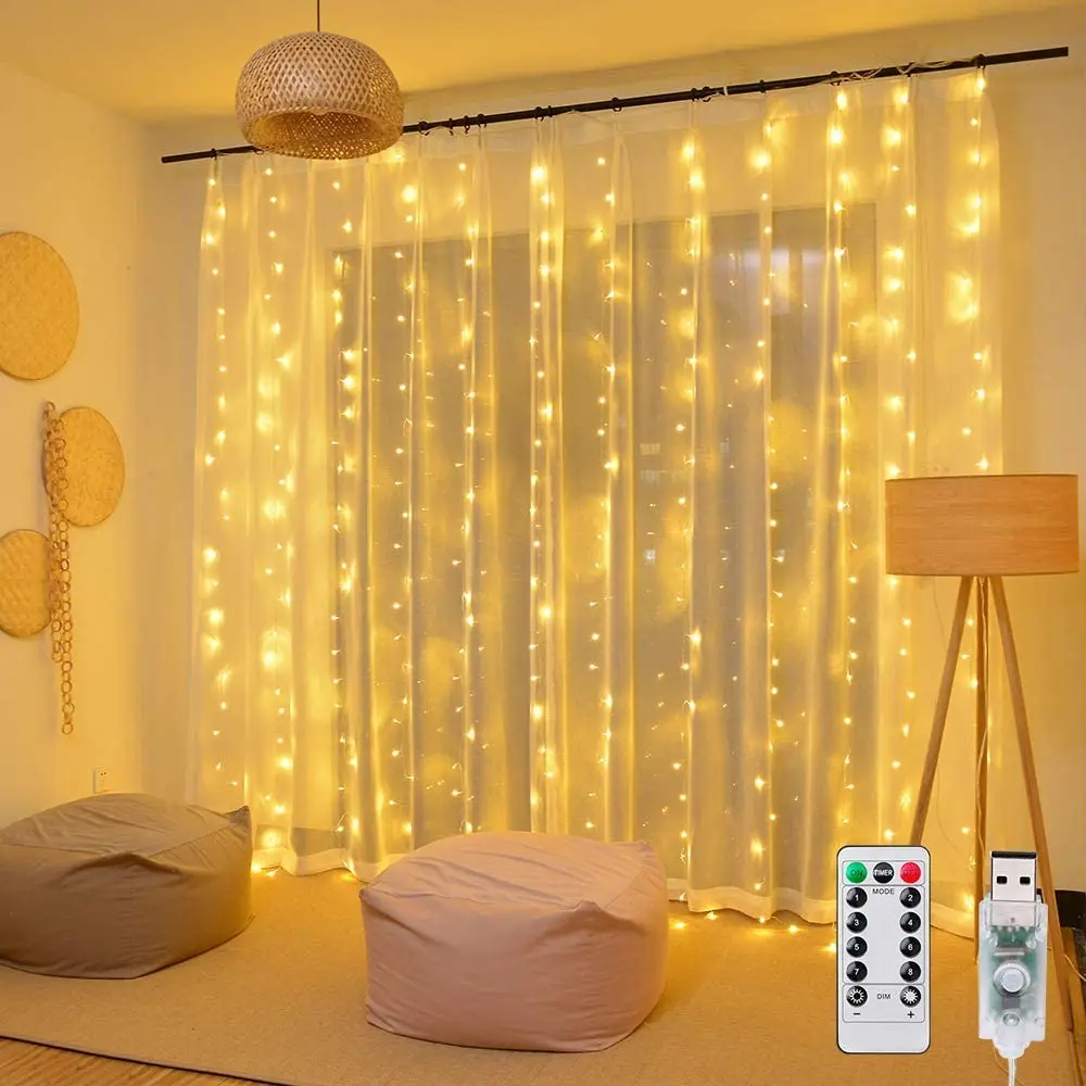 Pop Remote LED String Lights Curtain USB Battery Fairy Light Garland Wedding Party Christmas for Window Home Outdoor Decoration