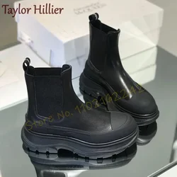 Black Thick-Soled Chelsea Boots With Round Toe And Non-Slip Slip-On Leather Ankle Boots For Party And Catwalk Formal Boots 40