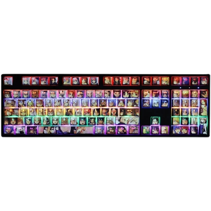1 Set PBT 5 Sides Dye Sublimation Keycaps Two Dimensional Cartoon Anime Backlit Key Caps For Beauty Girls OEM Profile