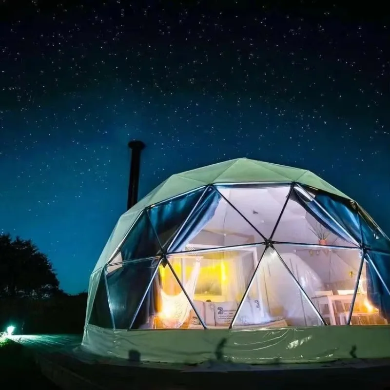 Winter Outdoor Luxury Igloo Geodesic Glamping Clear Dome House Tent With Fireplace Insulation