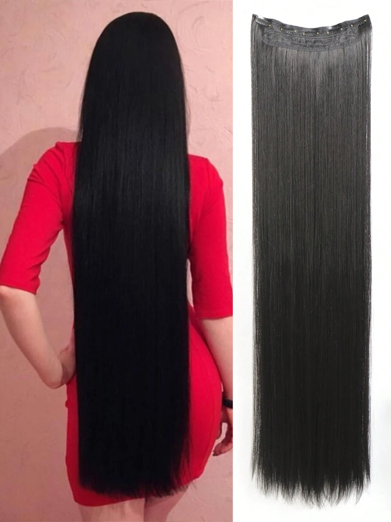 Aosiwig-Extensión de cabello sintético para mujer, pelo sintético superlargo y liso de 100cm, 5 clips, postizos falsos, color rubio y negro