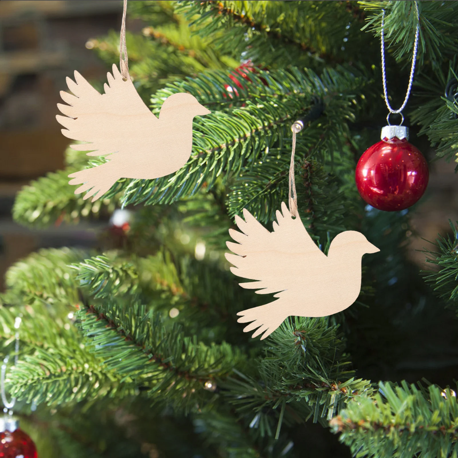 

20Pcs Wooden Bird Ornaments Unfinished Wood Cutouts with Pre-Drilled Hole Natural Jute Twine DIY Wedding Birthday Party