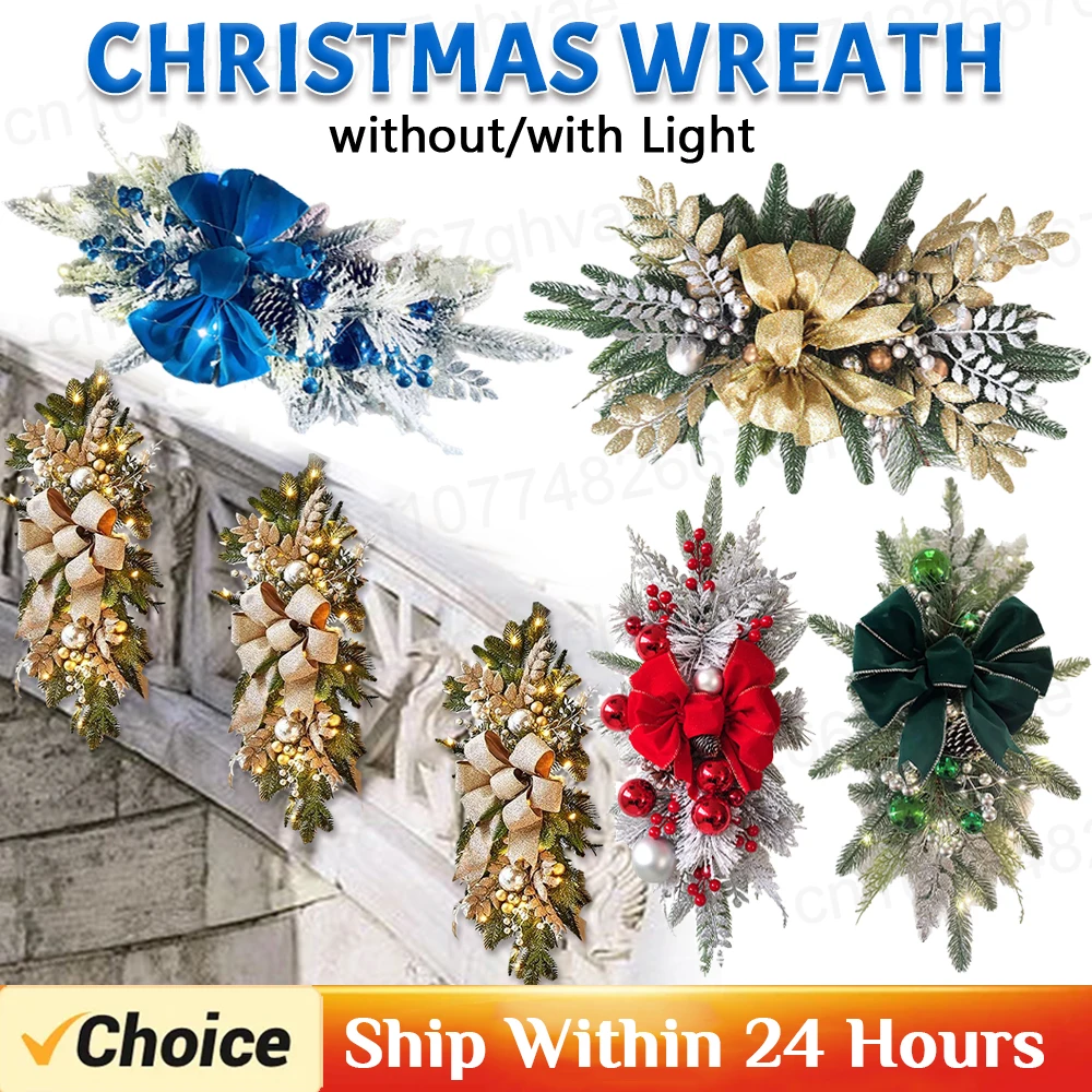 

Christmas Swag Wreath Pendants LED Artificial Stairs Decoration Wreath Garland Ornament for Front Door Window without/with Light