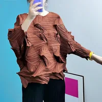 Miyake Pleated T-shirt Casual Fold Top 2025 Summer New Round Neck T-shirt Irregular Large Size Loose Women's Pleat Clothing - Image 6