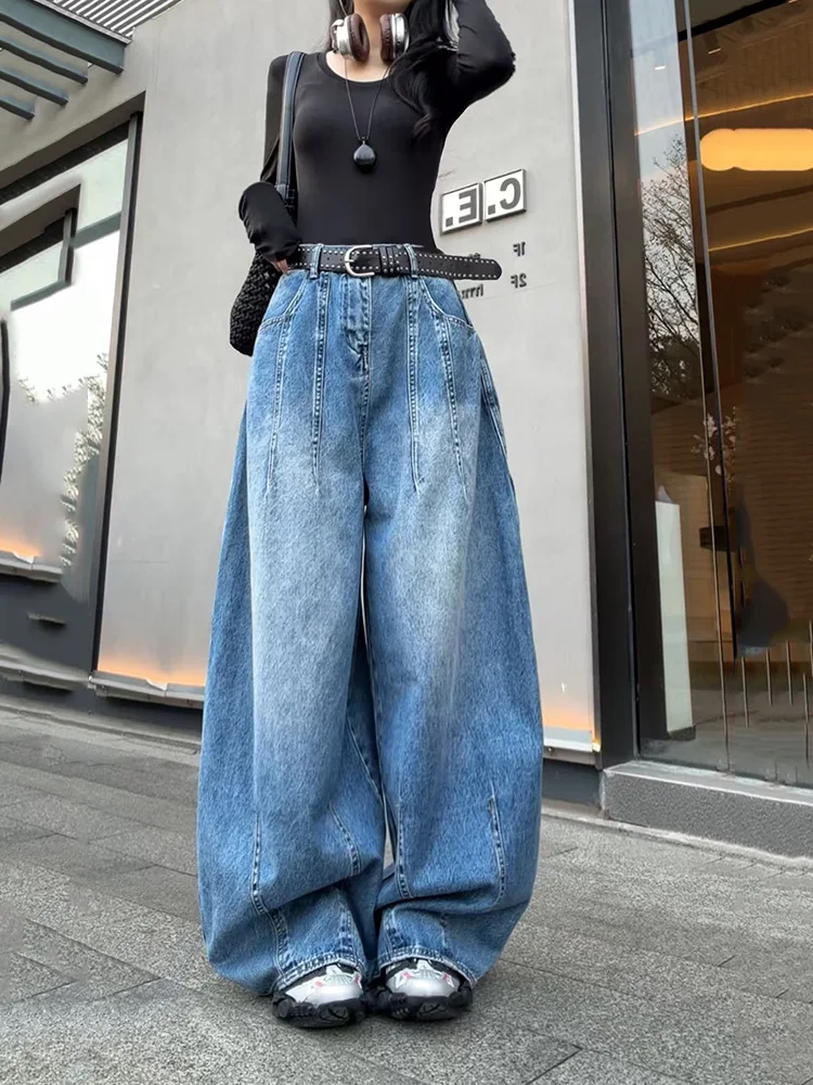 

Heavy-Waed Water Jeans 2026 Spring New Loose adient Casual Knife- Pants l Waist Denim Fabric Zipper Closure