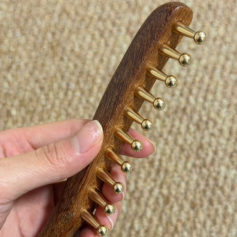 1pc 10-Teeth Copper & Sandalwood Massager Comb Wide Teeth Scalp Relax Care Tool Hair Head Meridians Hairdressing Styling Tools