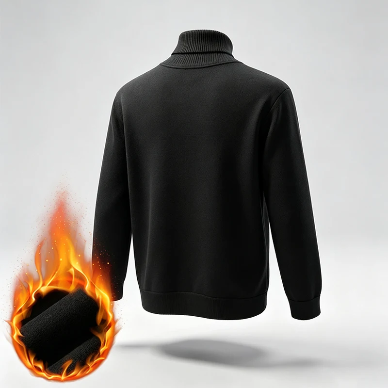 Herren Fleece-gefütterter Rollkragenpullover mit langen Ärmeln, gerippten Bündchen und Saum, Thermo-Pullover für die kalte Jahreszeit, alltägliche Freizeitkleidung für den Arbeitsweg. – Detail 16
