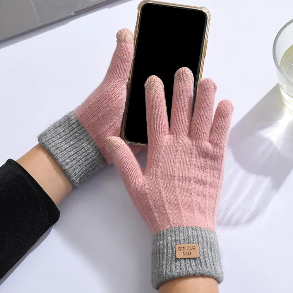 

Non-pilling Gloves Unisex Winter Knitted Gloves with Touch Screen Anti-slip Elastic Thick Plush Warmth for Cycling Riding