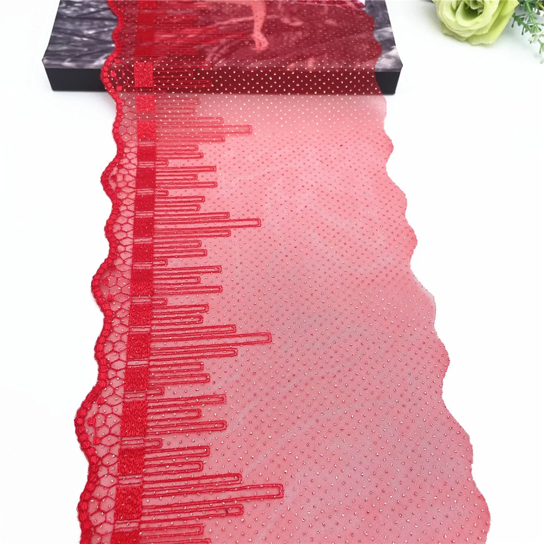 3y/lot Width 7 5/8 inch (19cm) Red Gold Embroidery Lace Trim For Skirt Hem Clothes Sewing Material DIY Apparel Dress Fabrics