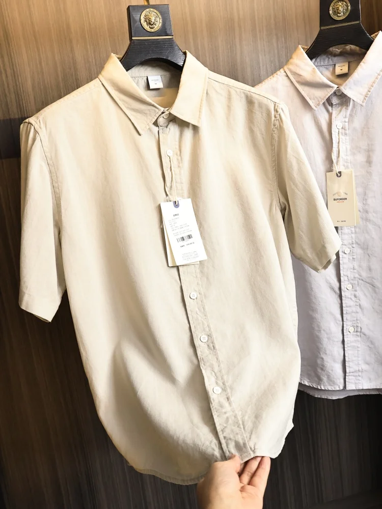 

Light Mature Fashionable! Preppy Style! Summer Men's Pure Color Linen Blend Cool Feeling Button up Short Sleeve Shirt