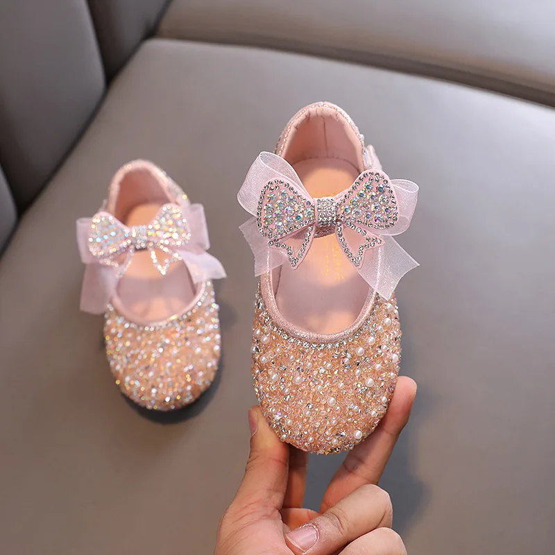

Fashion Girls Shoe 2025 Autumn New Princess Shoes Girl Water Diamond Children Shoe Dance Performance Shoes Brand Women's Shoes