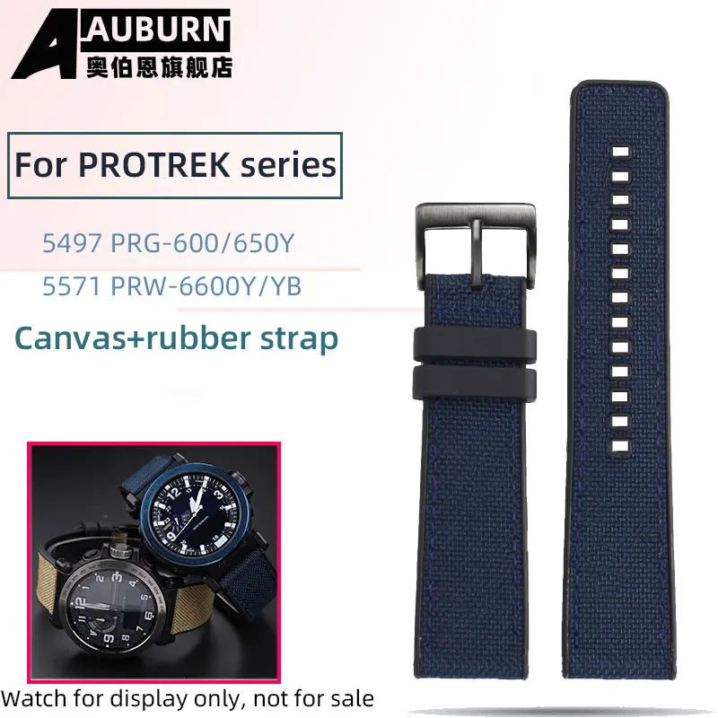 24mm nylon rubber strap for Casio PROTREK series PRG-600 650 prg600 prg650 PRW6600 watch band bracelet prw-6600Y canvas strap