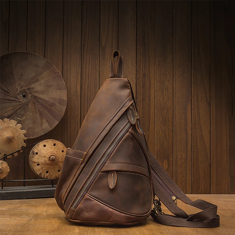 

Handmade Cowhide Leather Backpack Men Vintage Genuine Leather Cross body Bag Large Capacity Chest Bag Multi-function Travel Bag