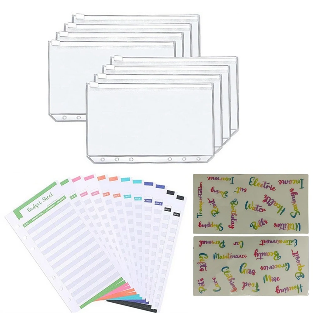 A6 Binder Budget Planner Notebook Covers Folder 6 Hole Binder Pockets PVC Binder Zipper Money Saving Envelope Purple