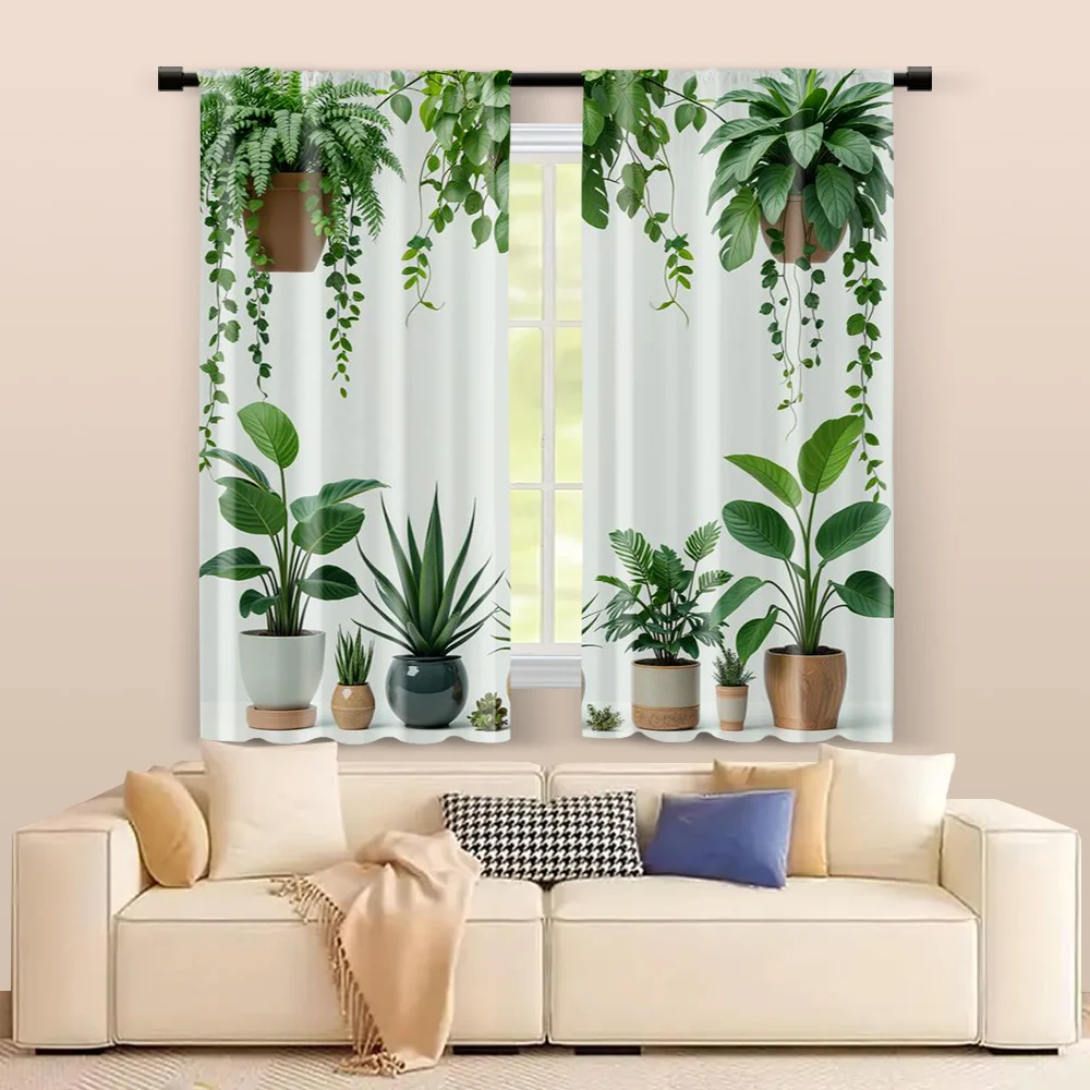 2 pcs, filtering curtains (excluding rods, non-movable, without batteries) Bohemian style greenerybackgroundsuitable for use in