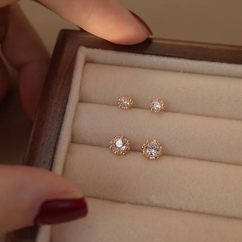 Flower Buds Shiny Small Zircon 925 Sterling Silver Stud Earrings for Women Fashion Temperament All-match Jewelry