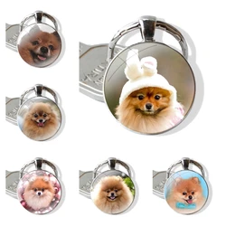 Keychain Handmade Glass Cabochon Key Ring Holder Pendant Key Chains Pomeranian dogs dog