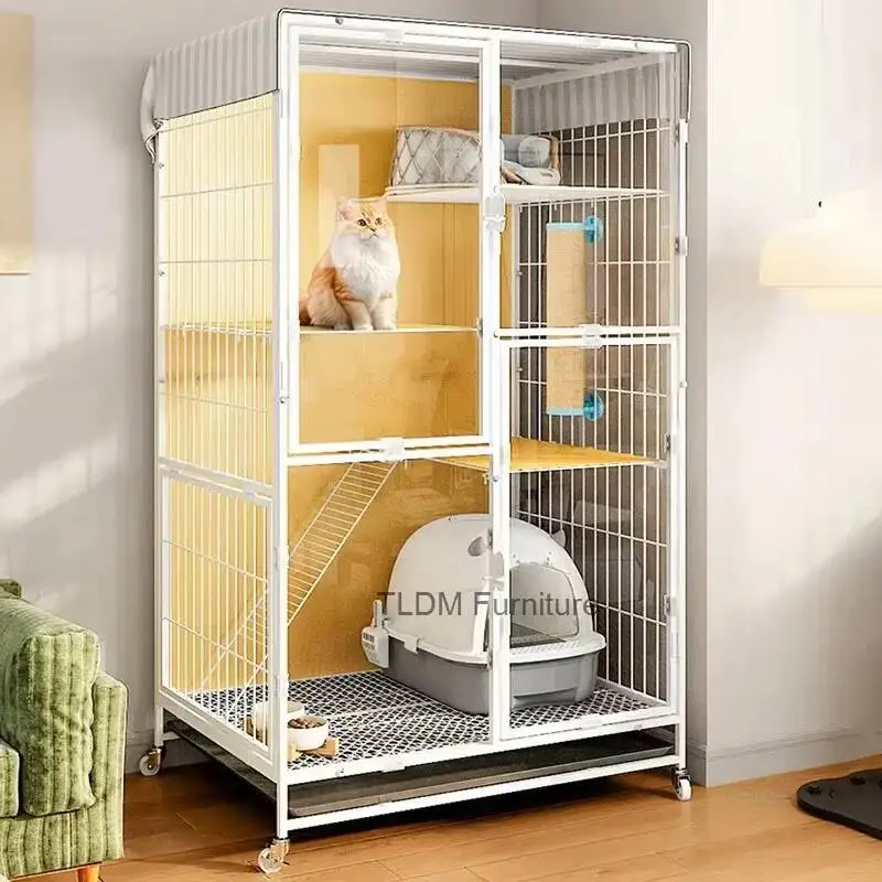 

Luxurious Iron Cat Cages Household Indoor Large Space Panoramic Cat Villa with Toilet Multi-layer Transparent Cat Cage House A Z
