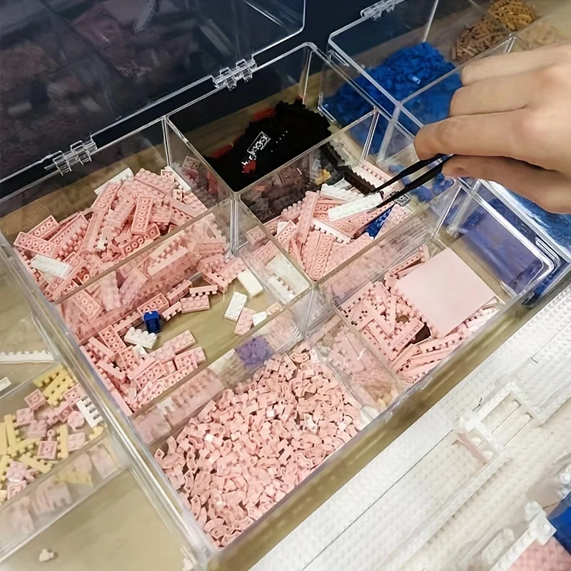 1pc Building Block Clear Container, 6 Compartments Building Block Storage Box, Small Toy Sub-box, Assembly Sub-grid Small Partic