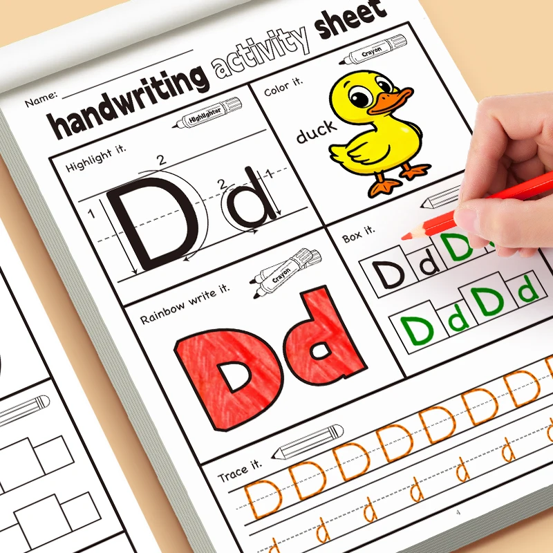 

Baby learns to write letters early education ABC red drawing exercise book Fun handwriting workbook