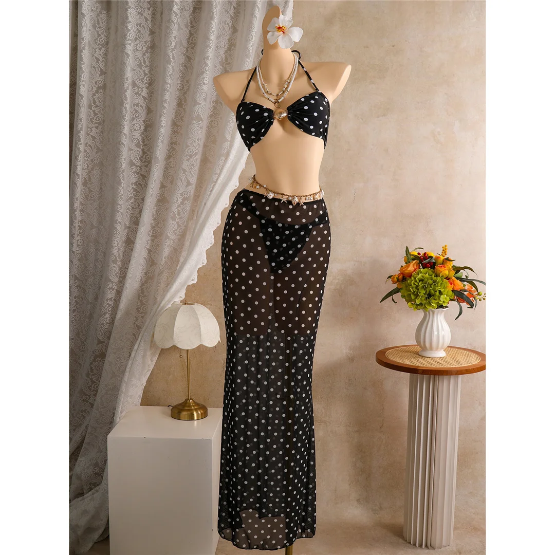 Polka Dots mit Rock, Neckholder-Bikini, Damen-Badebekleidung, dreiteiliges Bikini-Set, Badeanzug, Badebekleidung, Schwimmanzug V8313 – Detail 11