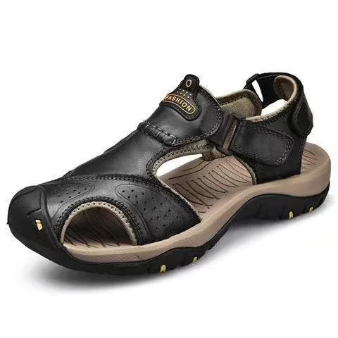 

Summer Sandals Leather Outdoor Men Beach Shoes Luxury Breathable Casual Sandal Man Wading Shoes Non-slip Wide Lining Slippers