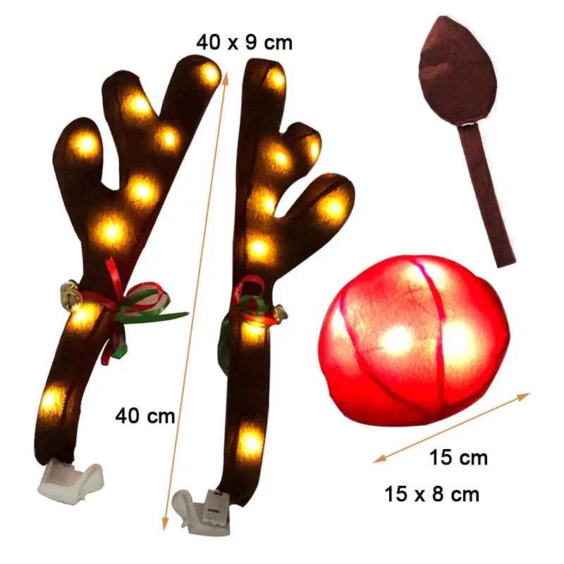 Dekoracja poroża samochodu renifer bożonarodzeniowa zestaw dekoracyjny z oświetleniem LED samochód ciężarówka kostium świąteczne rogi wystrój jelenia