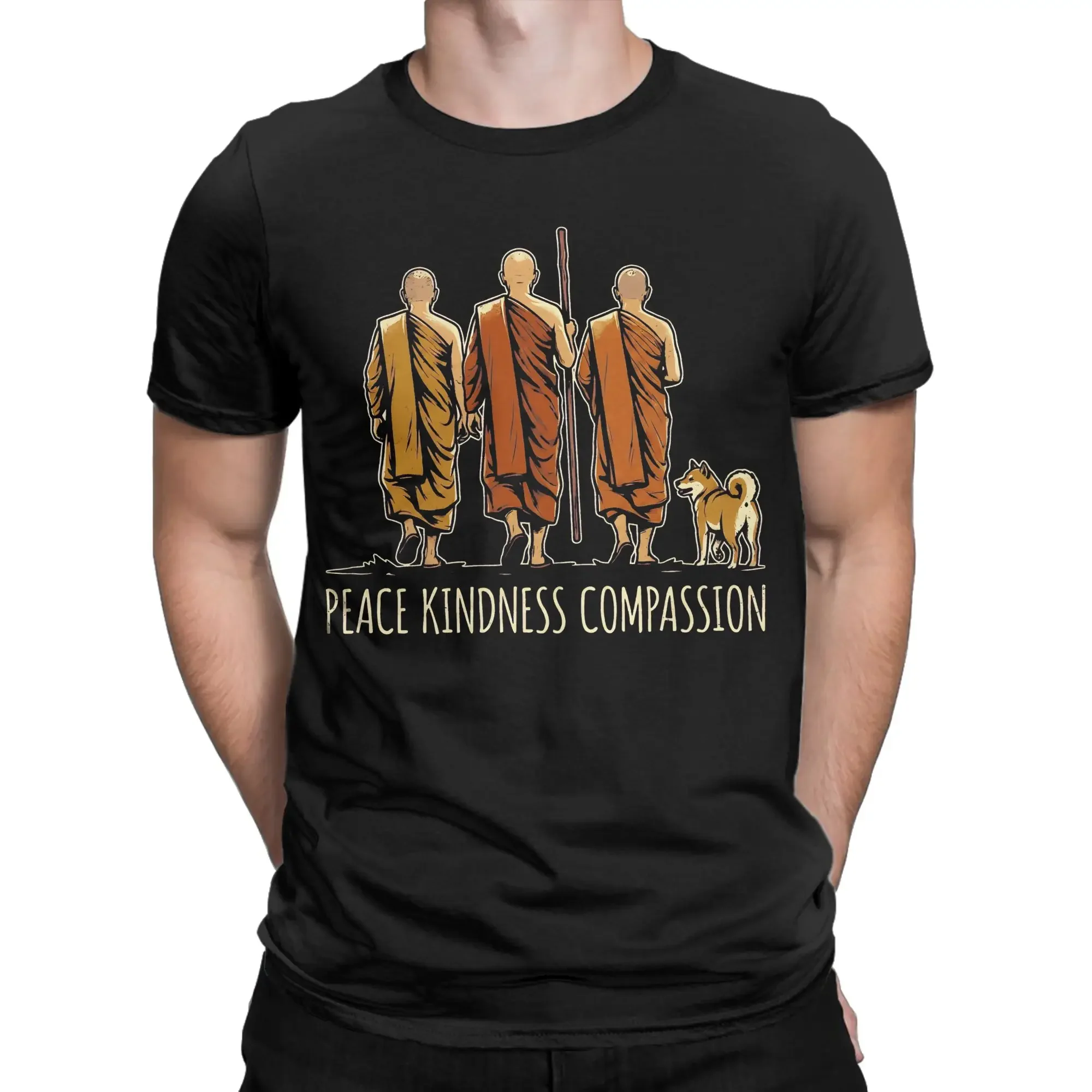 Men T-Shirts Buddhist Monks Peace Kindness Compassion Minimalist Cotton Tee Shirt Short Sleeve T Shirt O Neck Clothes Summer