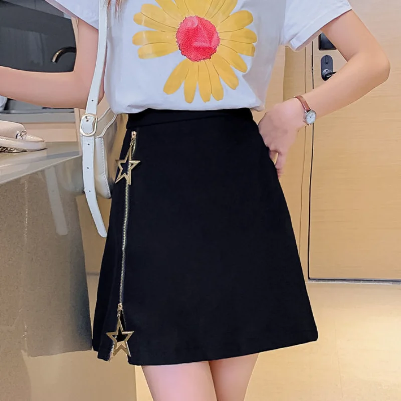 الربيع والخريف نمط جديد عالية الخصر تنورة ألف خط تبدو رقيقة، عصرية نصف الجسم تنورة، نجمة خماسية الزخرفية قصيرة #1